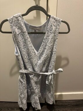 Lovers + Friends Light Blue Lace Romper